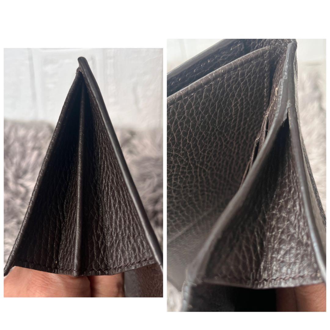 良品✨GUCCI シルバーロゴ　GGキャンバス ダークブラウン　シボレザー　財布