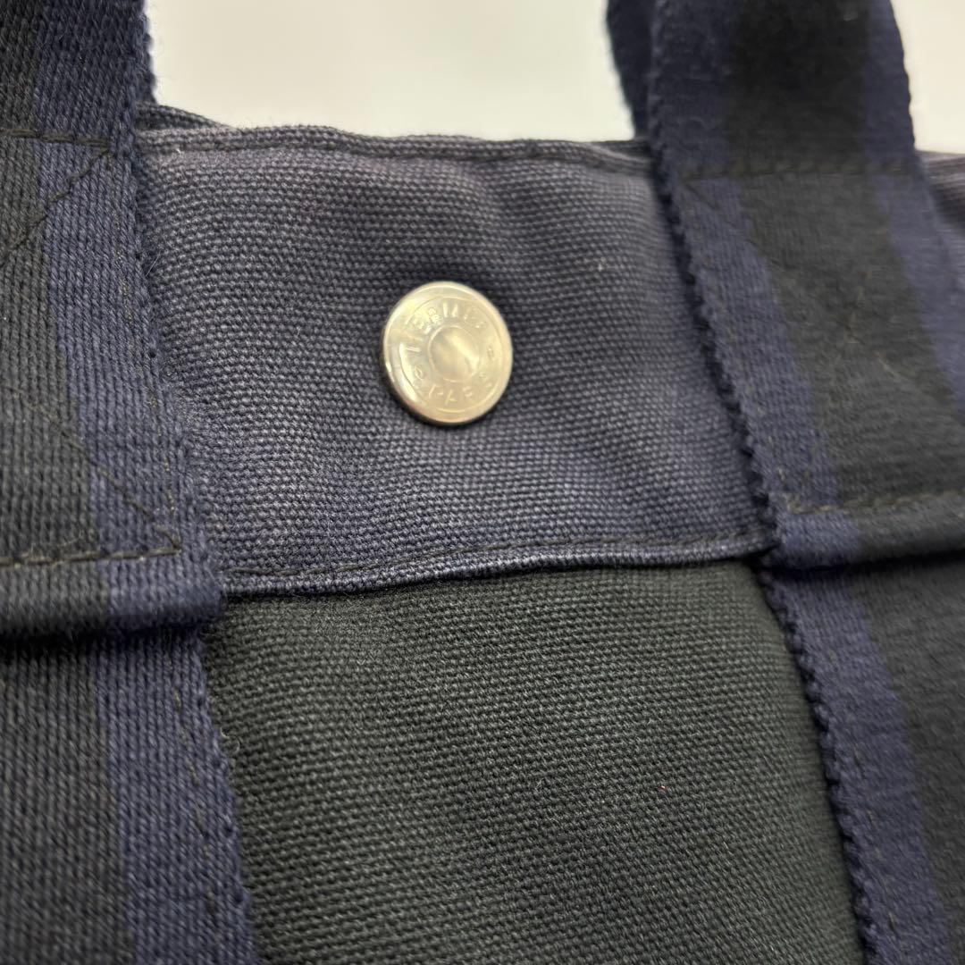 【極美品】HERMES トートPM フールトゥ キャンバス ブラック ネイビー