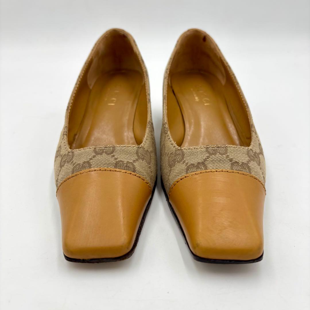 GUCCI グッチ GGキャンバス× レザー パンプス 36 約23㎝ ベージュ