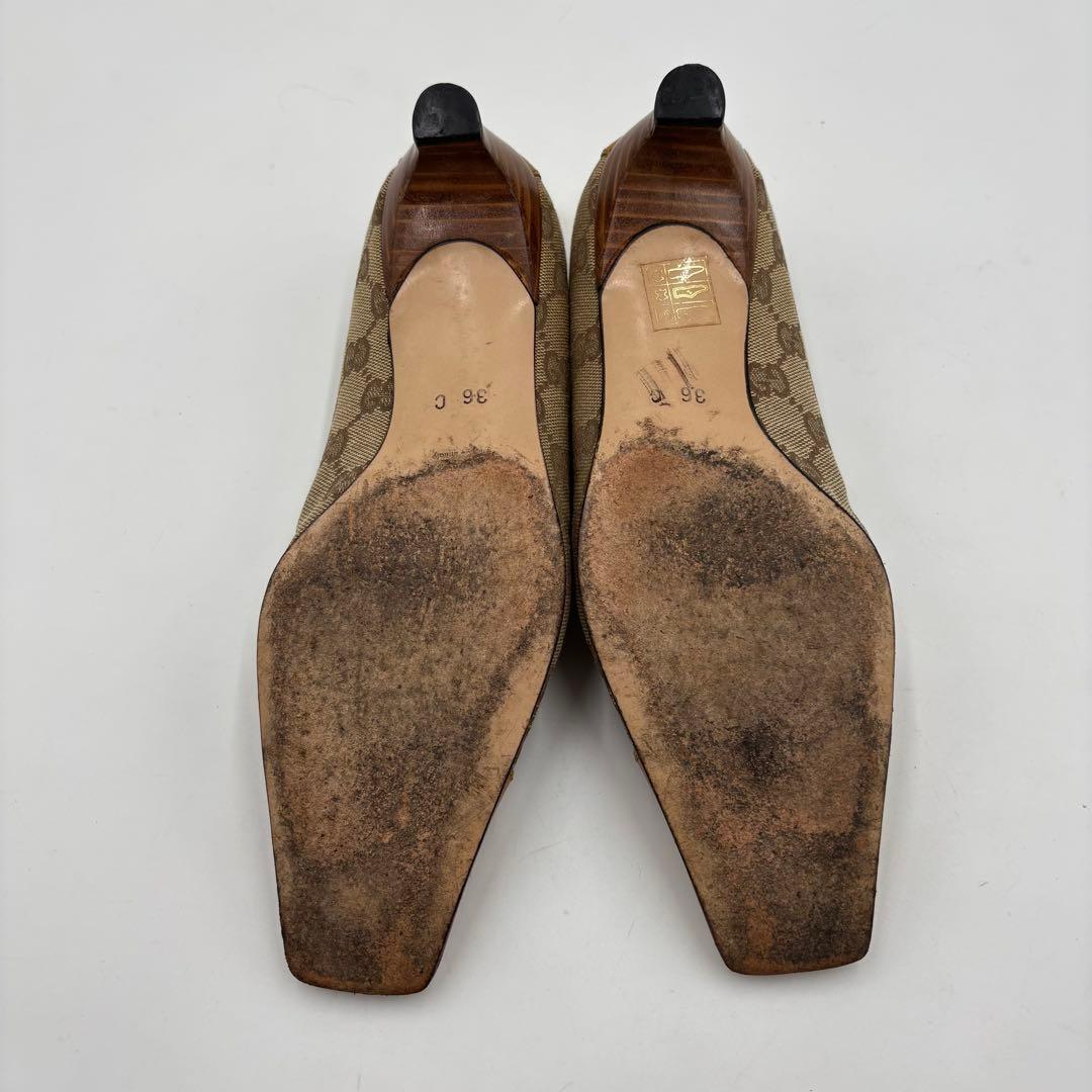 GUCCI グッチ GGキャンバス× レザー パンプス 36 約23㎝ ベージュ