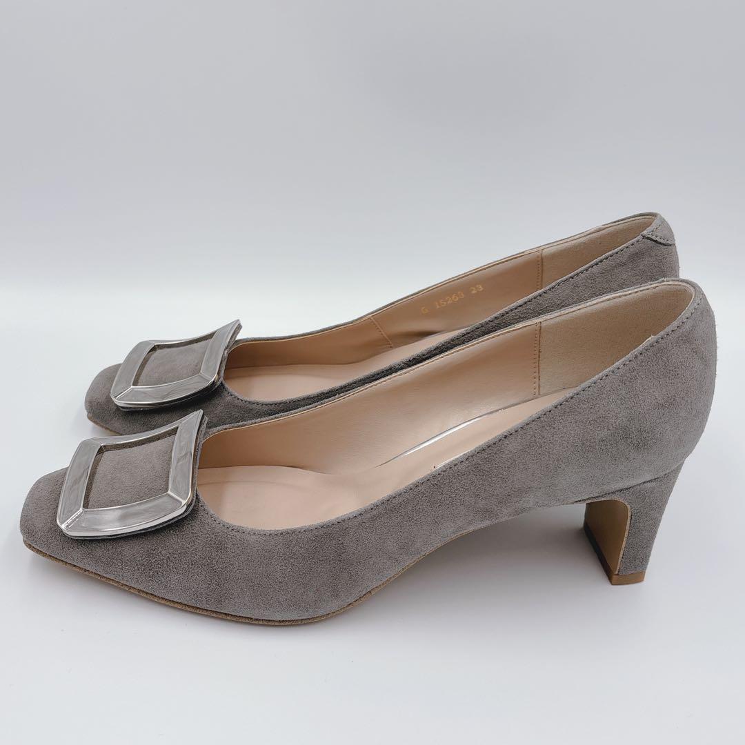 【新品】DIANA グレー スクエアトゥ スクエアバックル　パンプス　スエード