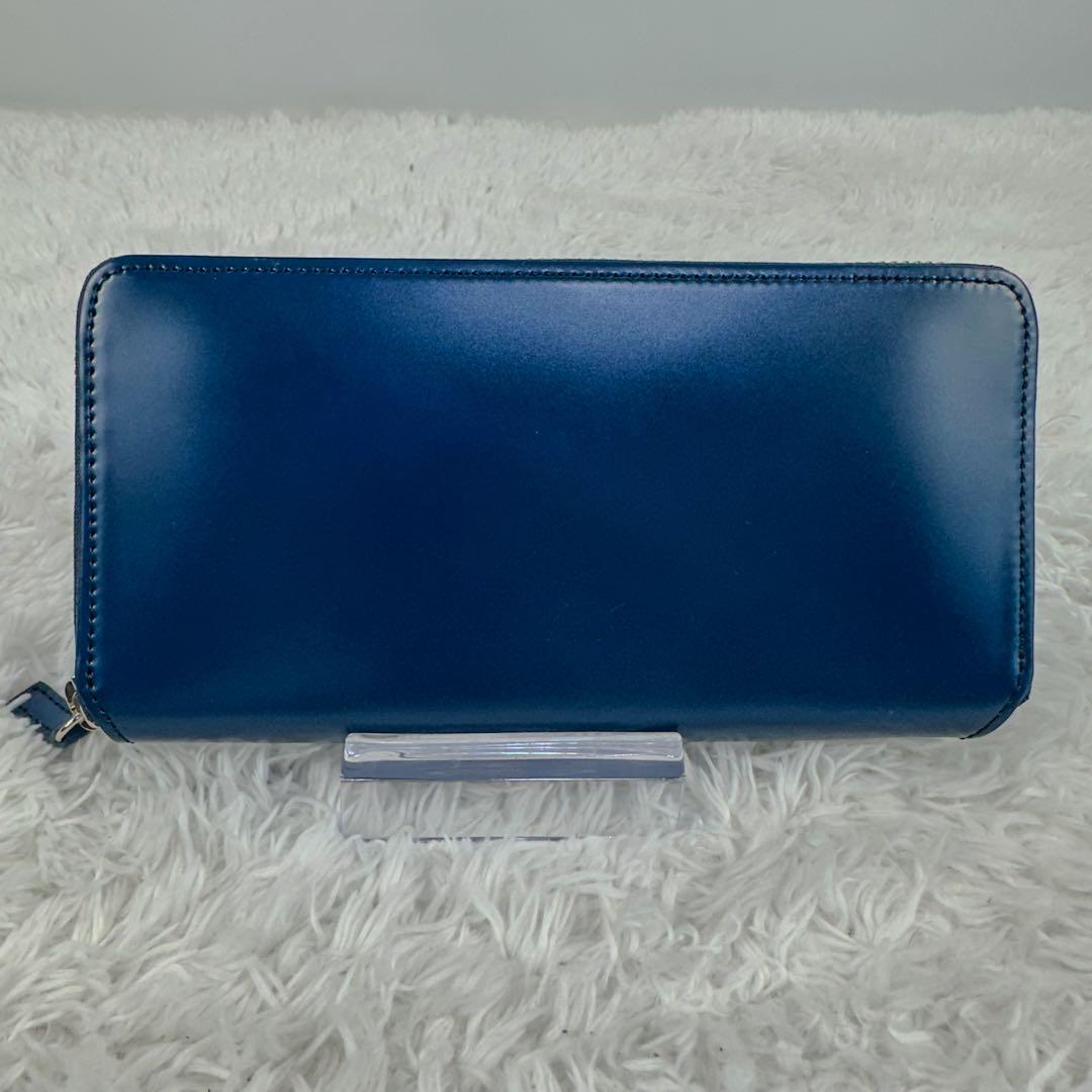 新品　プレリー　ギンザ　コードバン　ラウンドファスナー　長財布　紺色　レザー