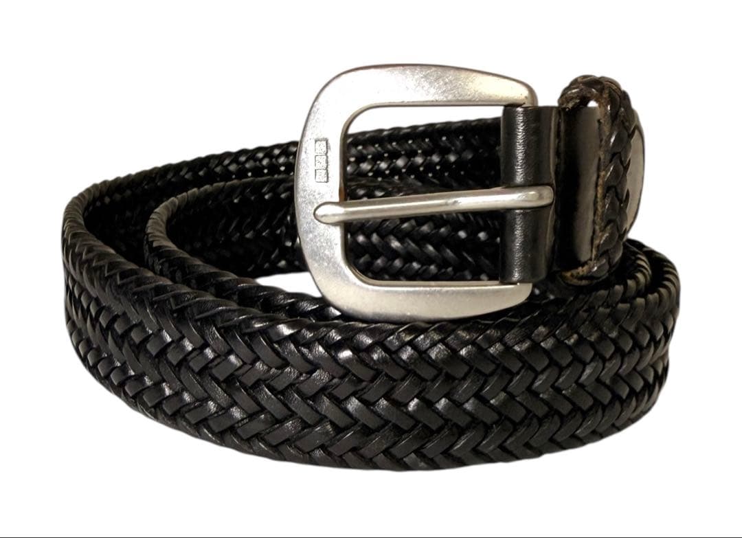 美品☆RALPH LAUREN　メッシュベルト　編み込み　レザー　本革　ブラック