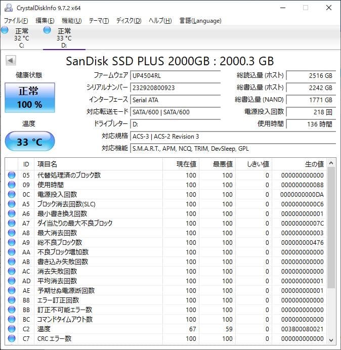 【5日使用】 SanDisk SSD PLUS 2TB 2.5インチ SSD