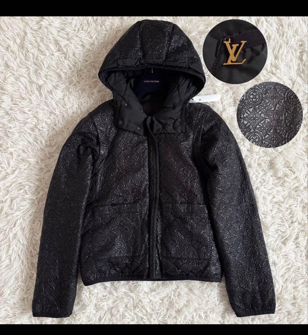 美品　ルイヴィトン　3way　ダウンジャケット　フラワーモチーフ　LV金具　黒