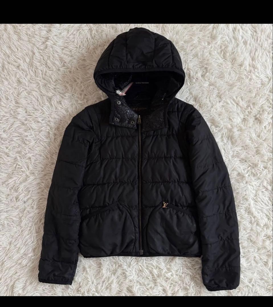 美品　ルイヴィトン　3way　ダウンジャケット　フラワーモチーフ　LV金具　黒