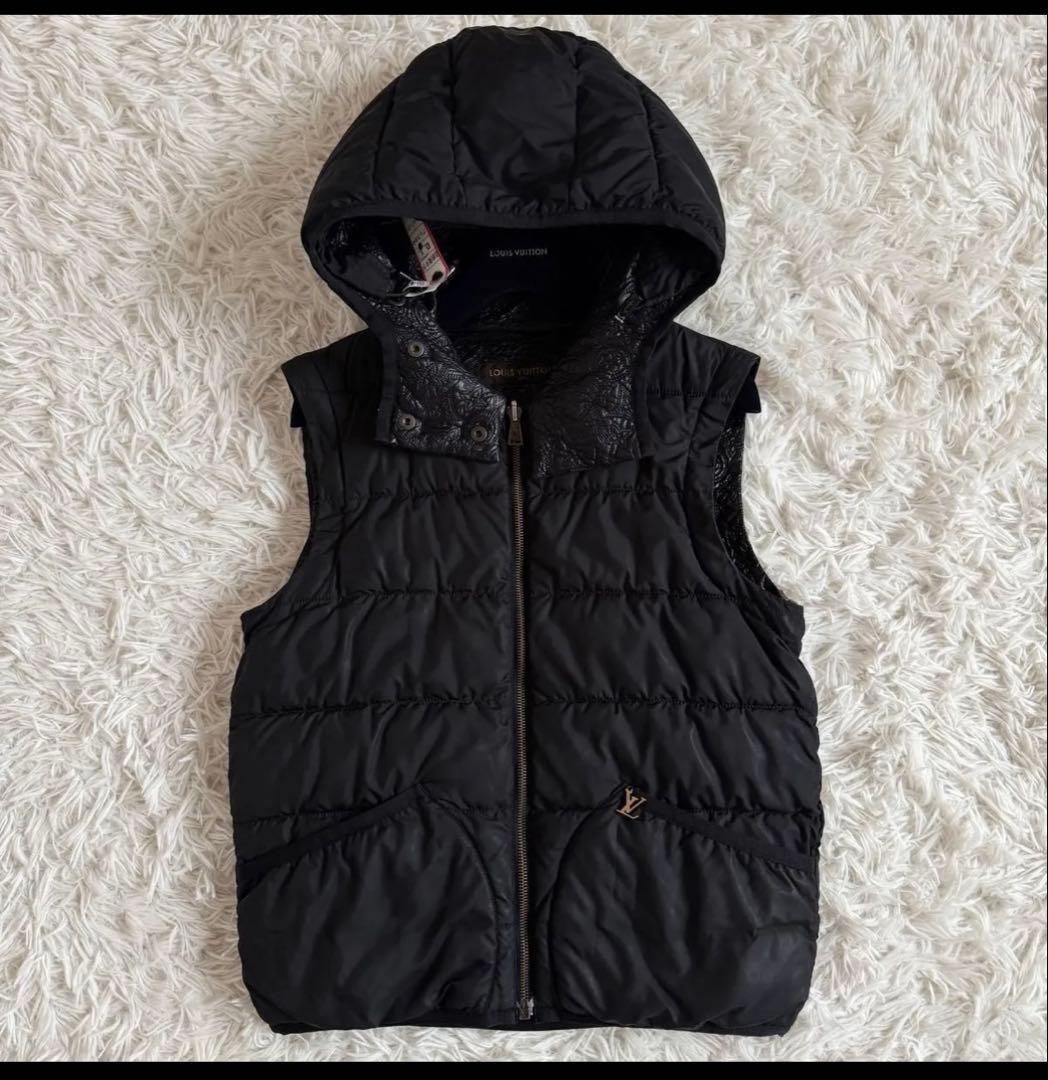 美品　ルイヴィトン　3way　ダウンジャケット　フラワーモチーフ　LV金具　黒