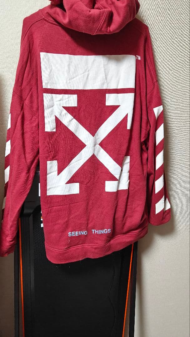 OFF-WHITE 赤 パーカー ストライプ