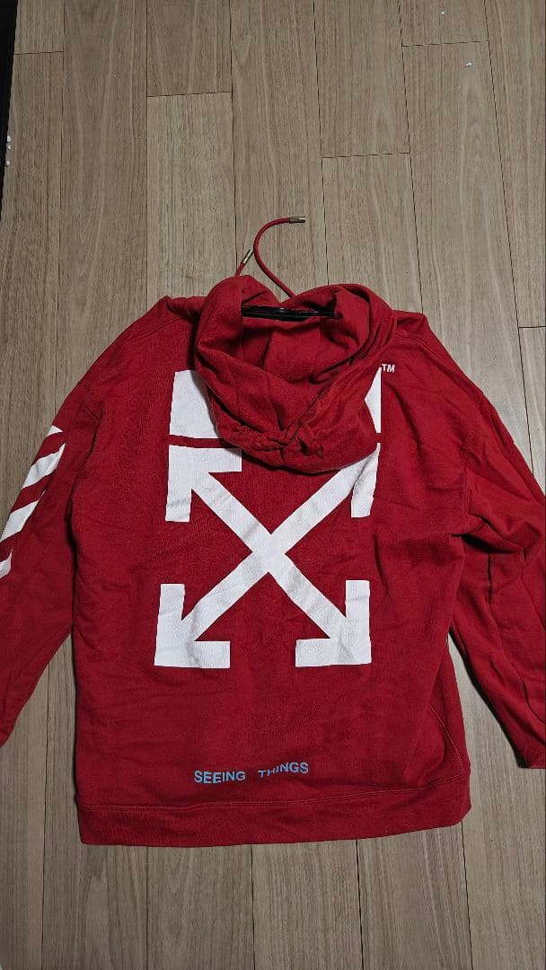 OFF-WHITE 赤 パーカー ストライプ