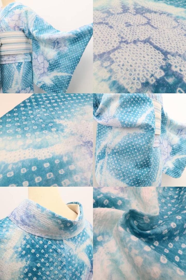 新品 有松鳴海絞り 夏着物 綿 仕付け糸付 トールサイズ 高級浴衣 6415