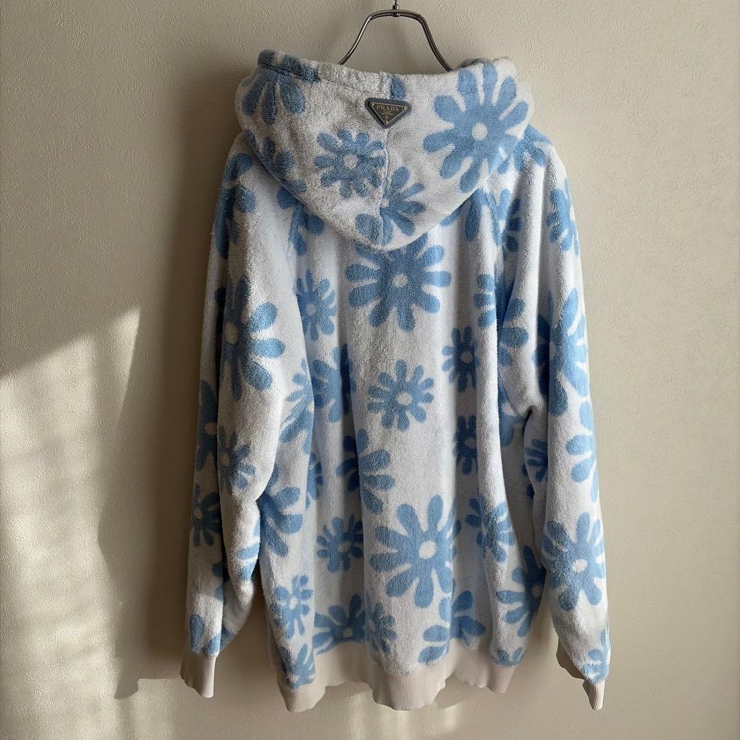 PRADA 三角プレート ロゴ入り パイル生地パーカー総柄 花柄 オーバーサイズ