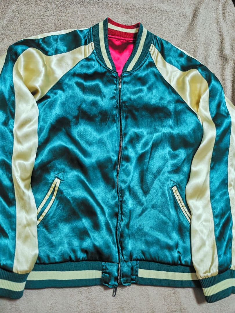 華鳥風月 美品 ２面用 日本限定 虎龍ワシ スカジャン 100%silk