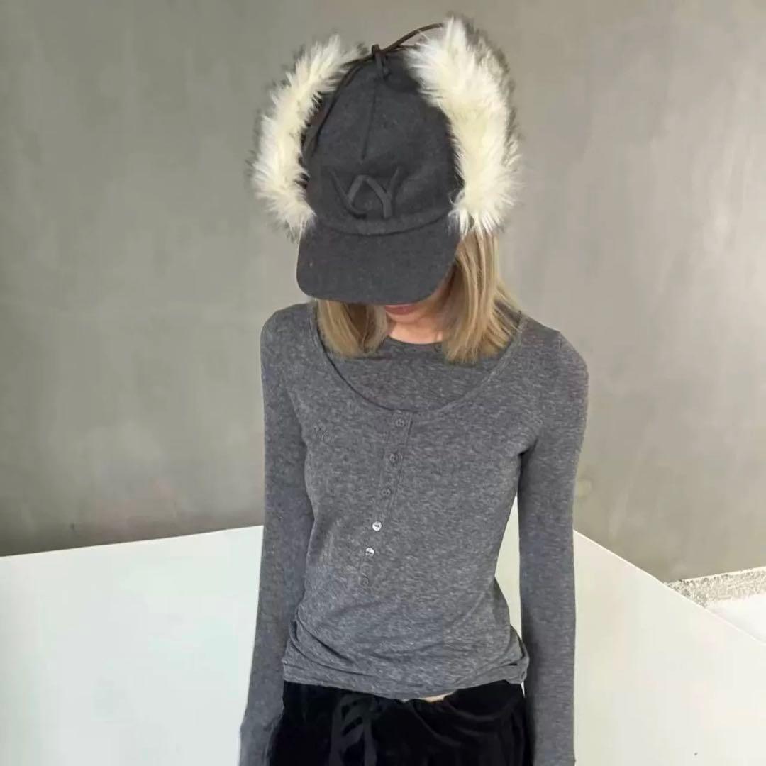 【新品未使用】open Yy ファーキャップ グレー