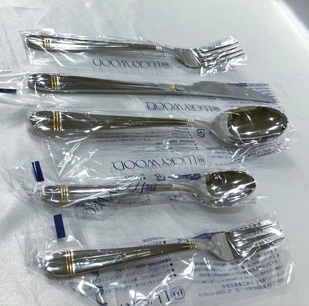 LUCKY WOOD ディナーカトラリーセット　金彩ミラー　25本