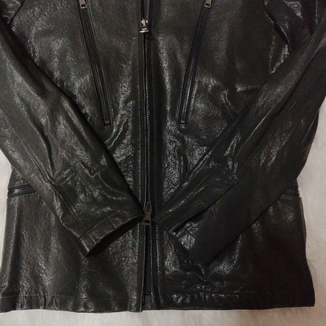 AKM　黒ラムレザー （羊革）シングルライダースジャケット・ラムレザージャケット