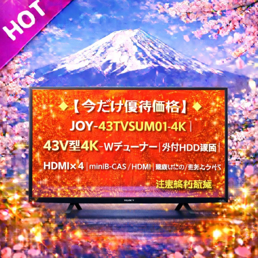 【今だけ優待価格】JOY 43V型4K・Wチューナー/外付HDD録