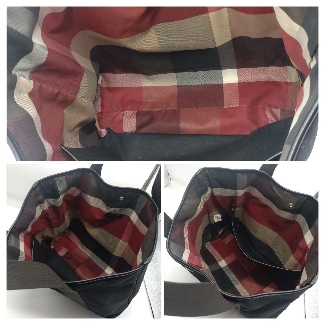 大容量　ブラックレーベルクレストブリッジ　チェック　 ナイロン トートバッグ　黒