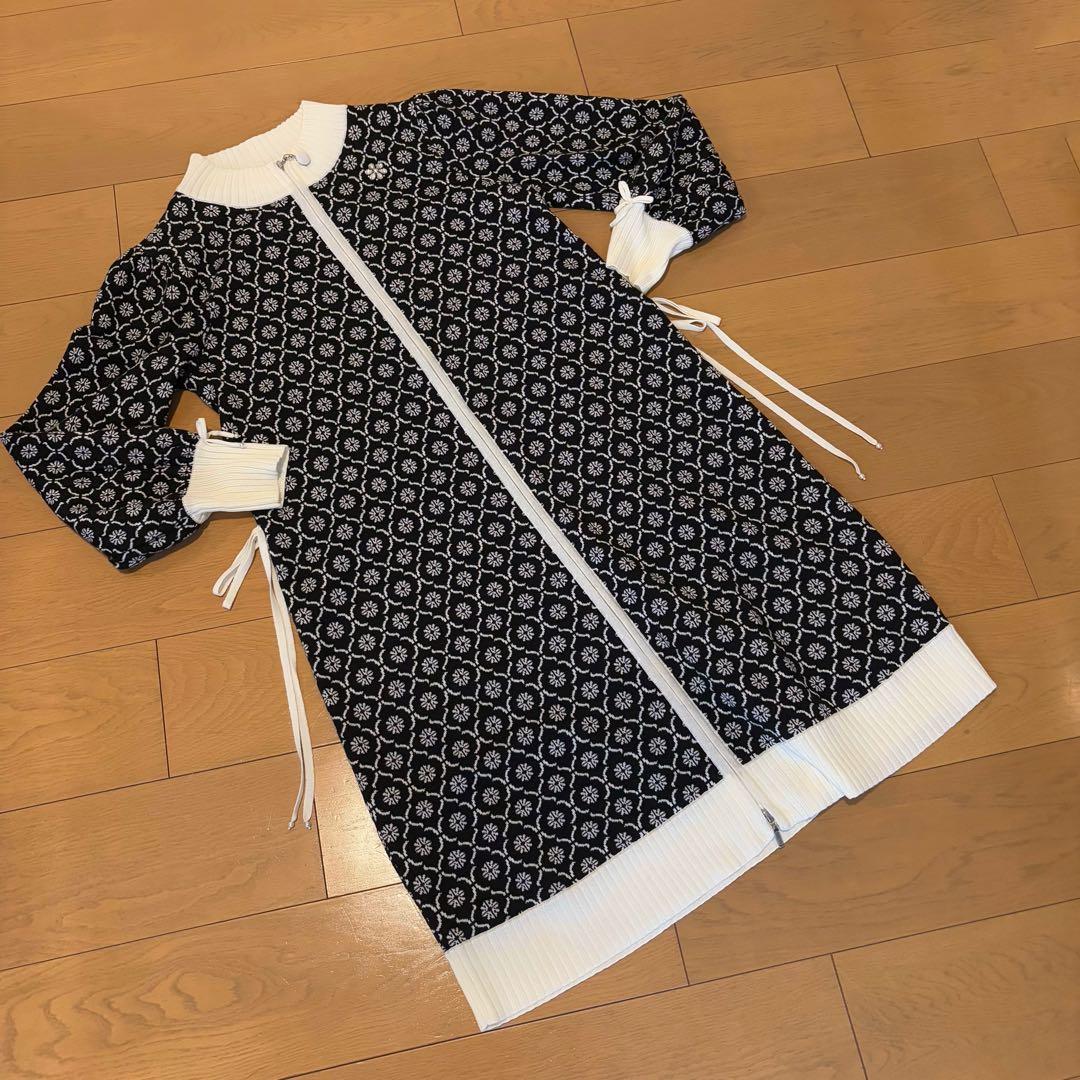 Super Beauty ジップアップニットコート、羽織物　L 11号　黒白