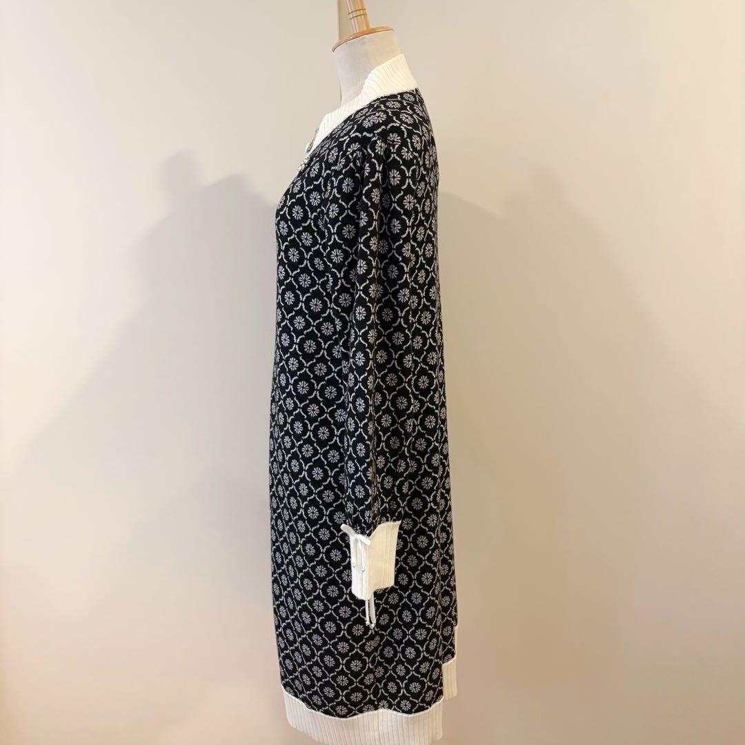 Super Beauty ジップアップニットコート、羽織物　L 11号　黒白