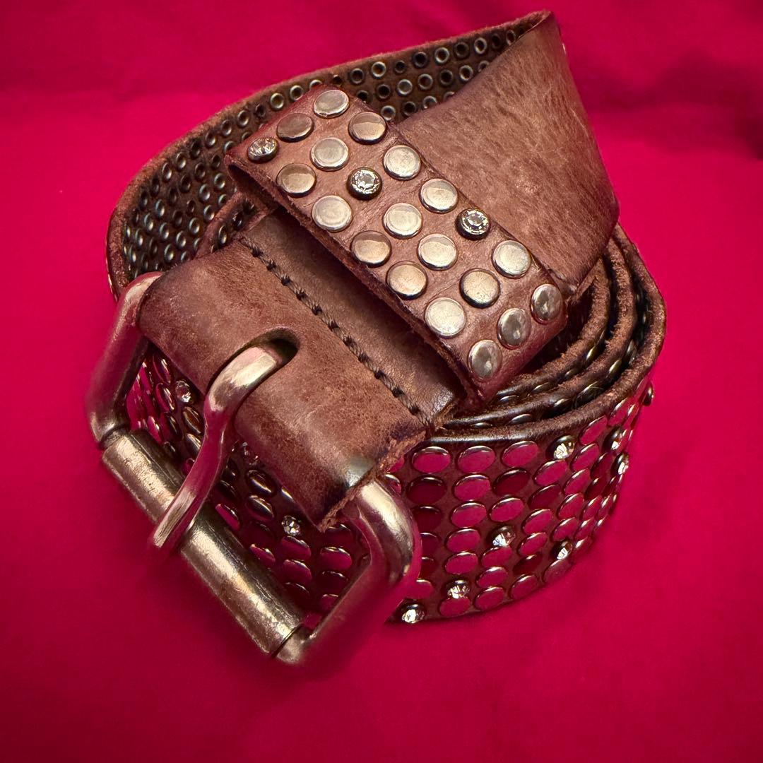 HTC メンズスタッズレザーベルト サイズ90/86 B'2nd 本革 箱付き