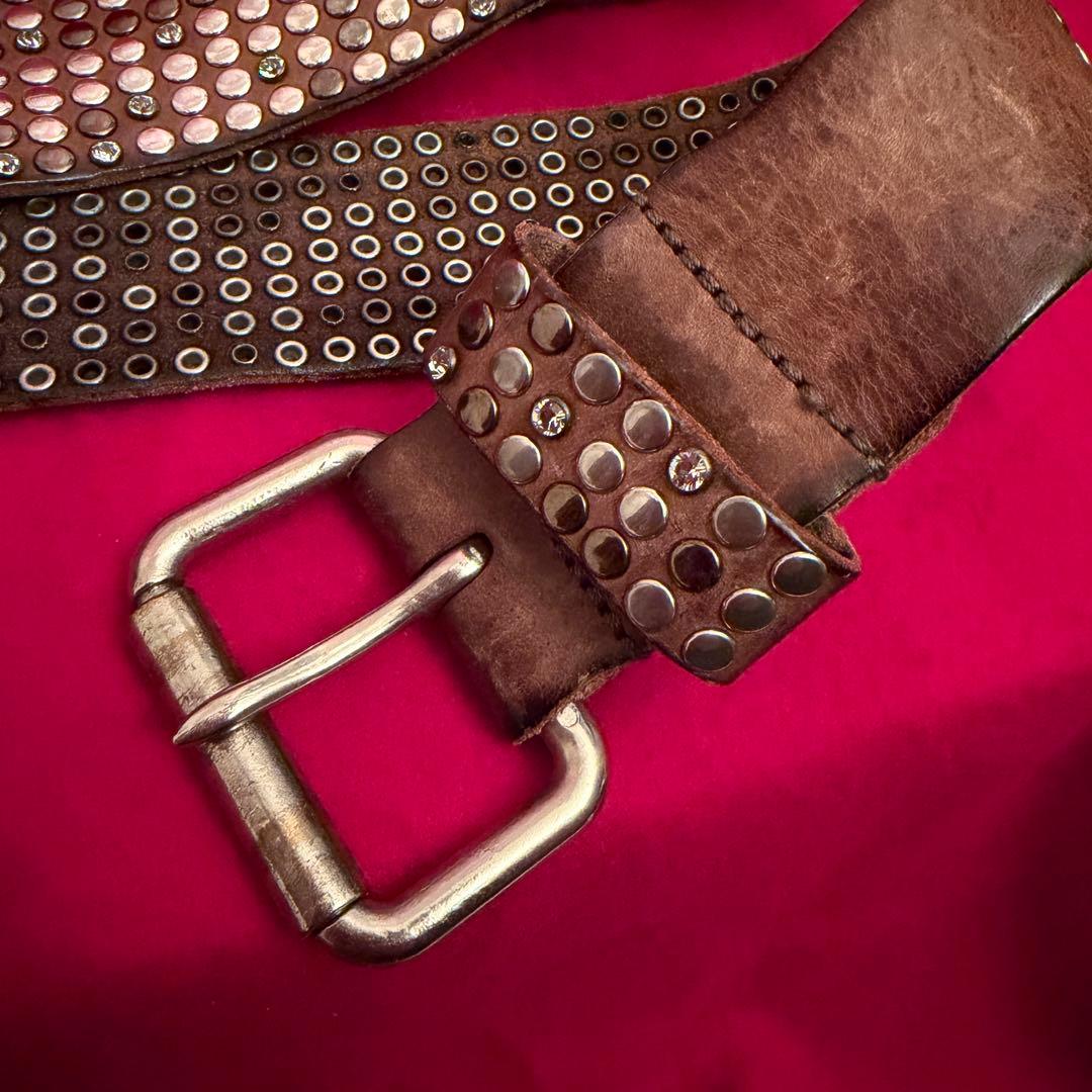 HTC メンズスタッズレザーベルト サイズ90/86 B'2nd 本革 箱付き