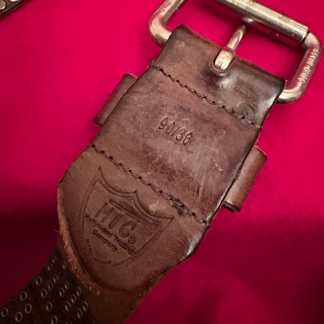 HTC メンズスタッズレザーベルト サイズ90/86 B'2nd 本革 箱付き