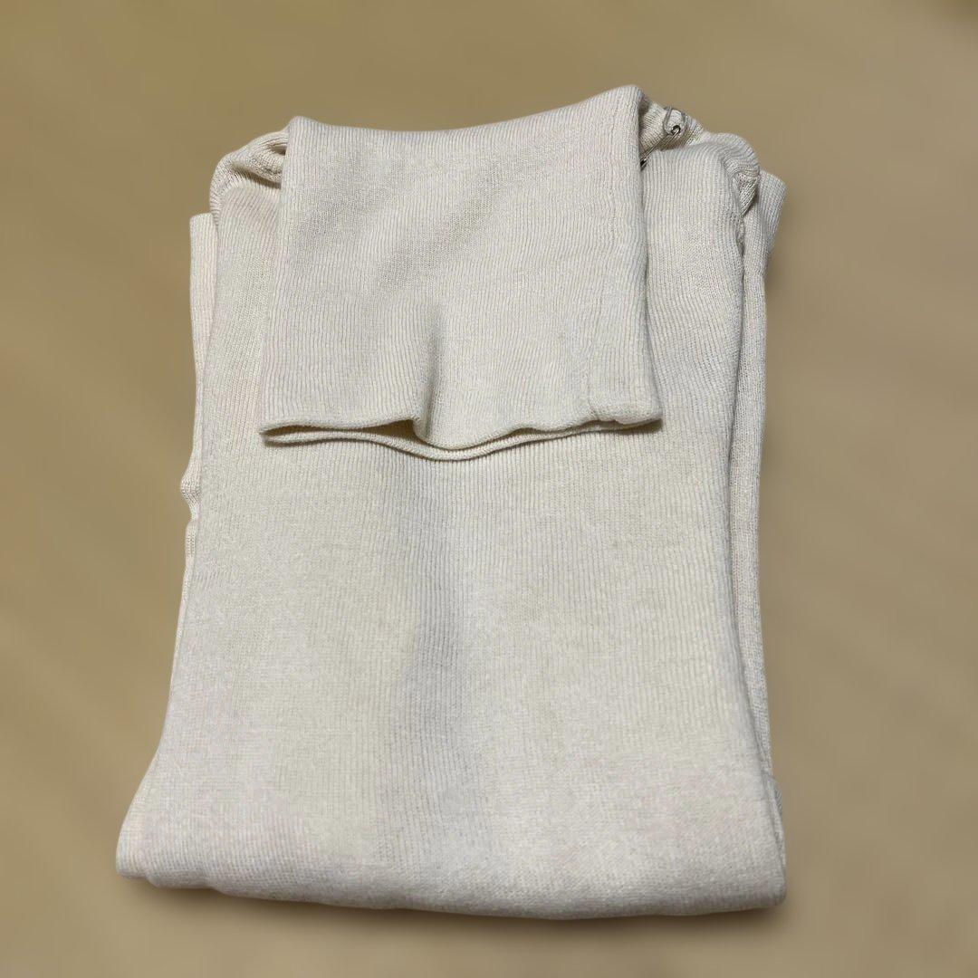 tumugu コットンリブニットロングタートル　アイボリー＆マスタード