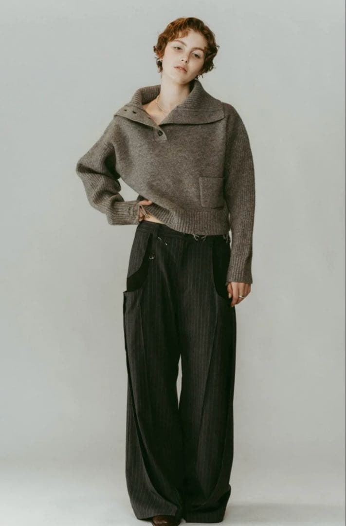 【knuth marf】buttoned high-neck knit/gray