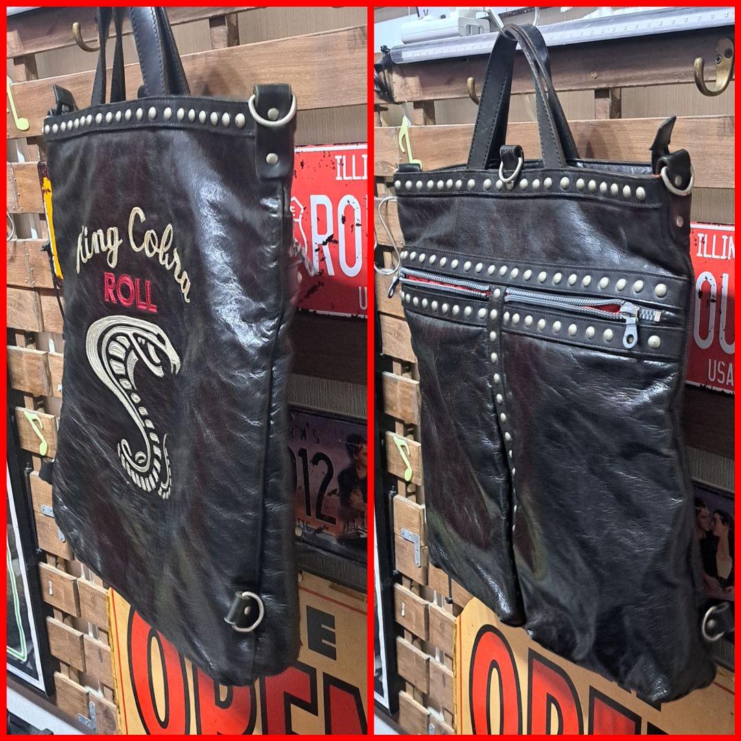 イサムカタヤマバックラッシュ King Cobra スタッズレザートートバッグ