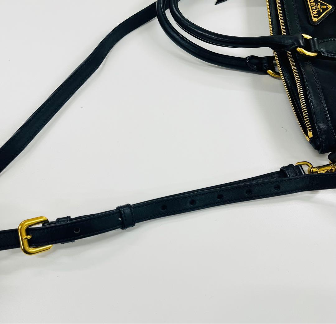 【美品】PRADA 黒 ナイロン レザー ハンドバッグ 2WAYショルダー付