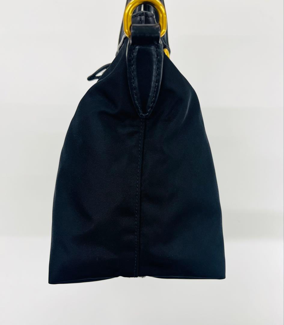 【美品】PRADA 黒 ナイロン レザー ハンドバッグ 2WAYショルダー付
