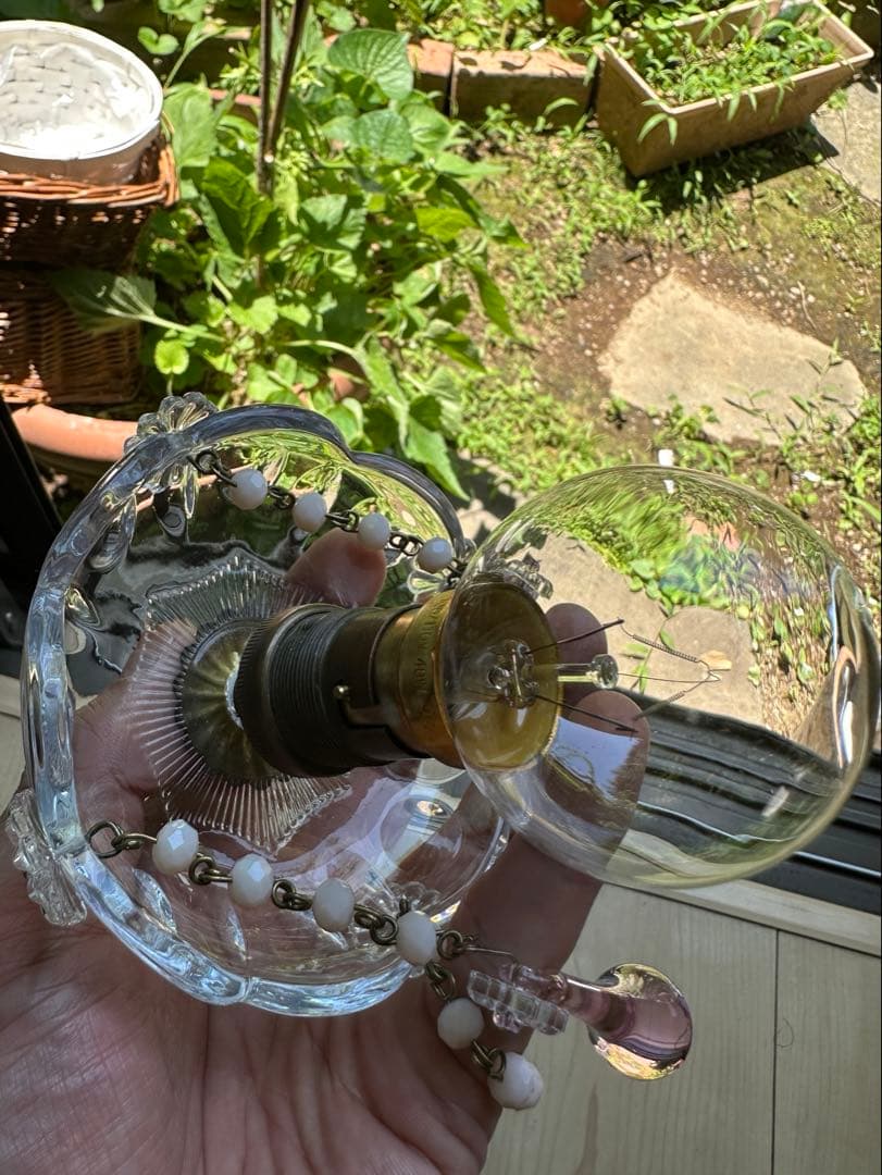 20's フランス アンティーク ピンクムラーノガラスの可愛いミニシャンデリア＊