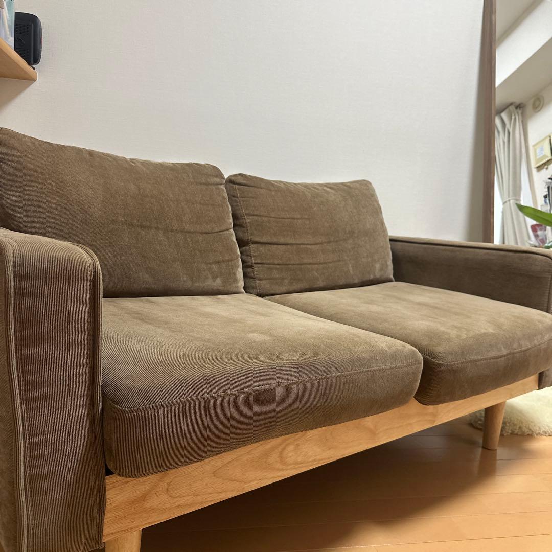 【美品】直接取引歓迎☆ブラウン コーデュロイ 2人掛けソファ 135cm