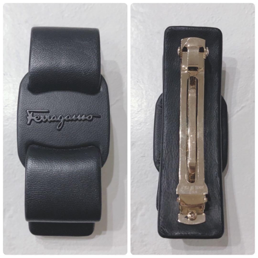 ☆Ferragamo☆ フェラガモ バレッタ ブラックレザー ヴァラリボン