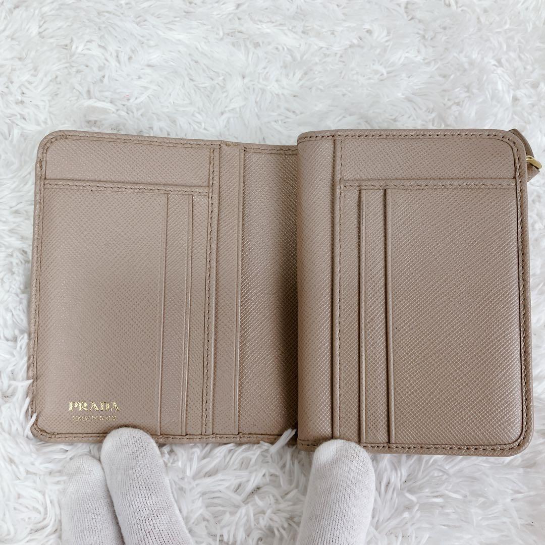 プラダ 1ML018 折り財布 L字ジップ サフィアーノレザー ピンクベージュ
