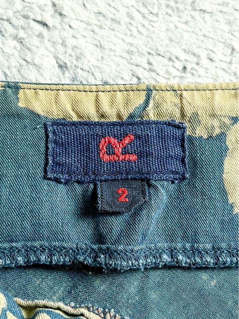 【45R】綿100% フラワープリント インディゴAラインロングスカート 2