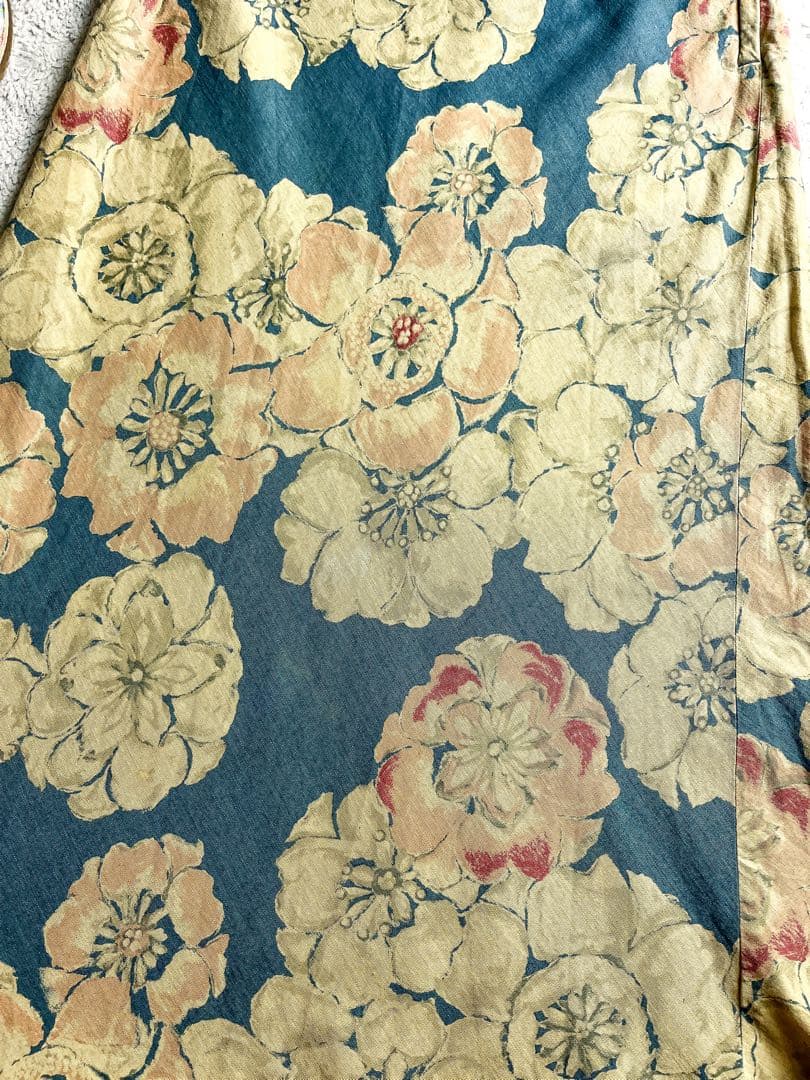 【45R】綿100% フラワープリント インディゴAラインロングスカート 2