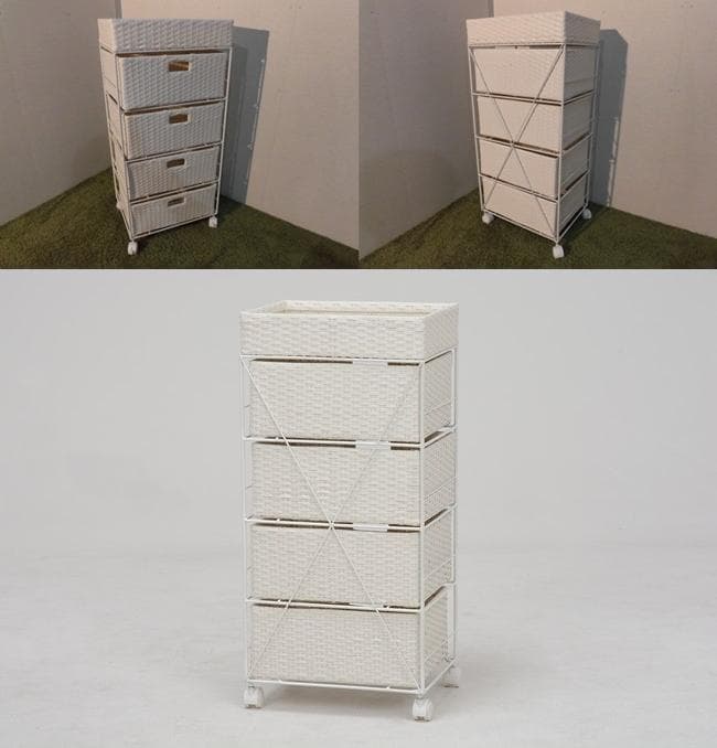 アウトレット【送料無料・新品】ラタン風★サニタリー★ランドリーチェスト/ホワイト