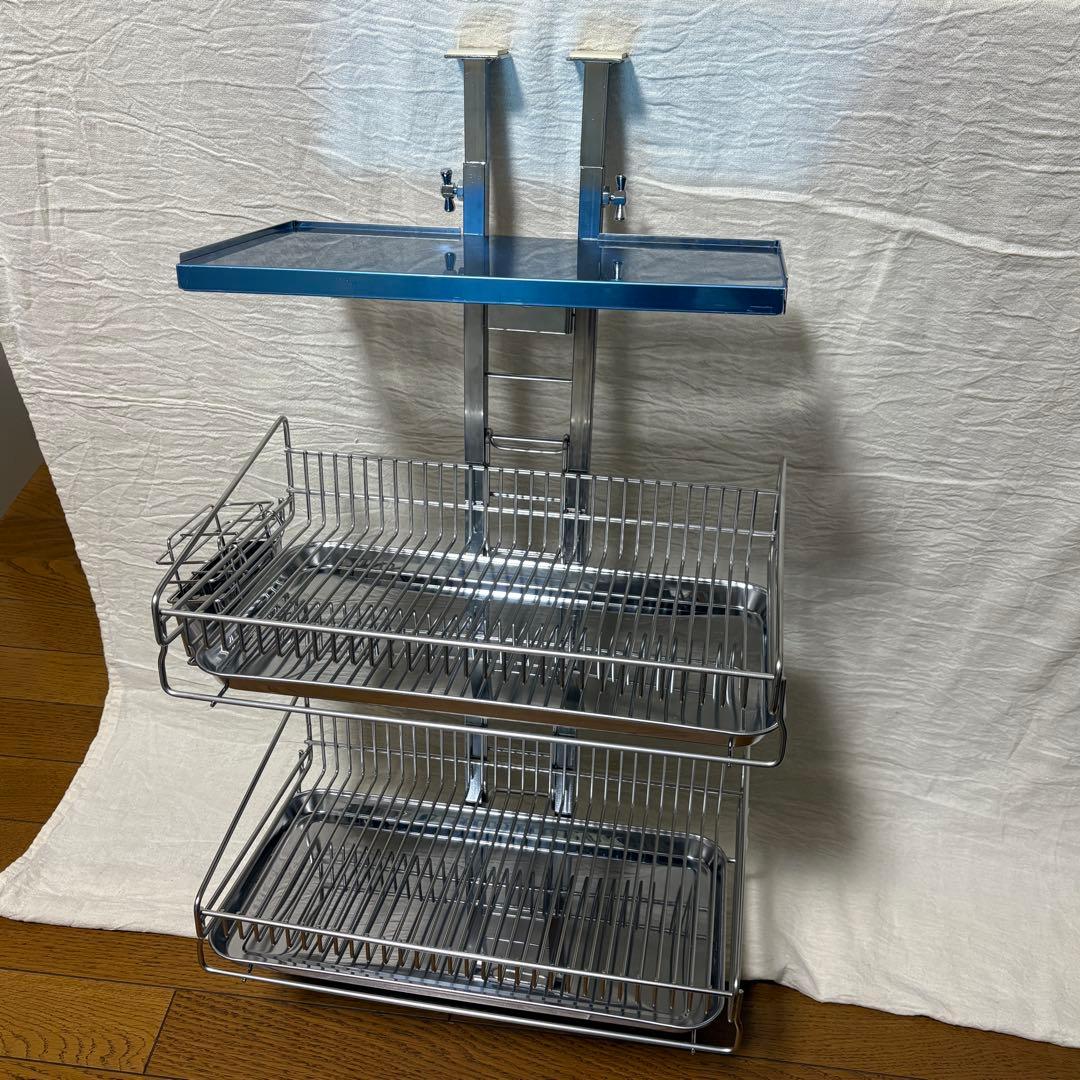 川口工器 突っ張りキッチンラック ステンレス 水切りカゴ 組み立て式 旧品