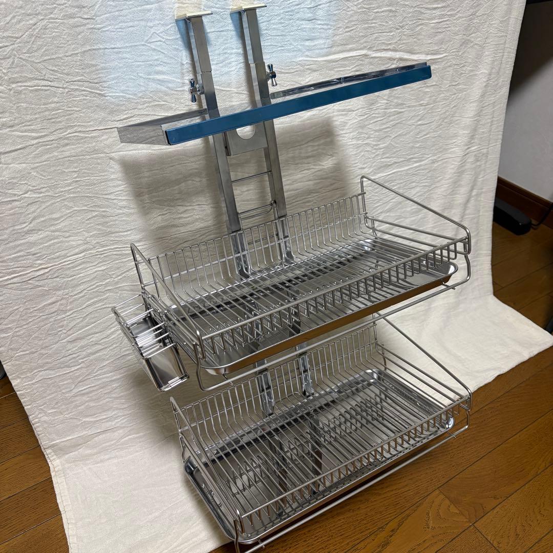 川口工器 突っ張りキッチンラック ステンレス 水切りカゴ 組み立て式 旧品