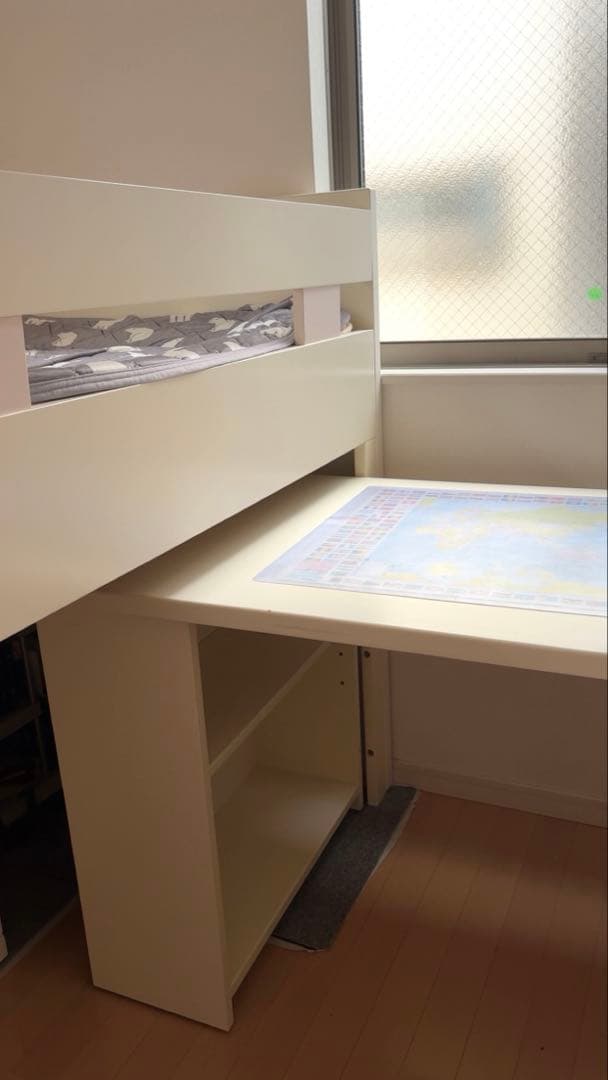 ホワイトロフトベッド デスク付き シングルサイズ