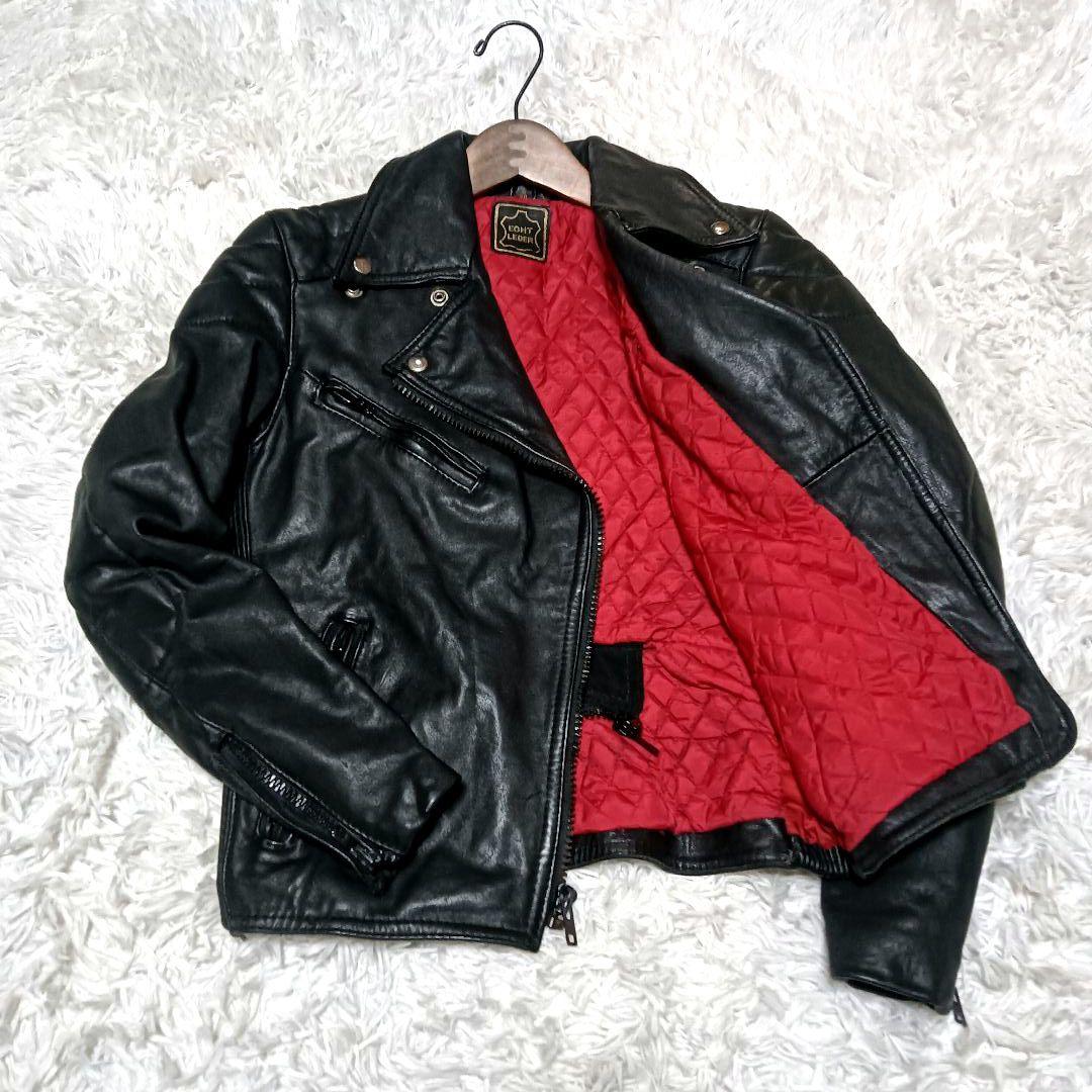 ECHTES LEDER　リアルレザー　ダブルライダースジャケット　裏地レッド