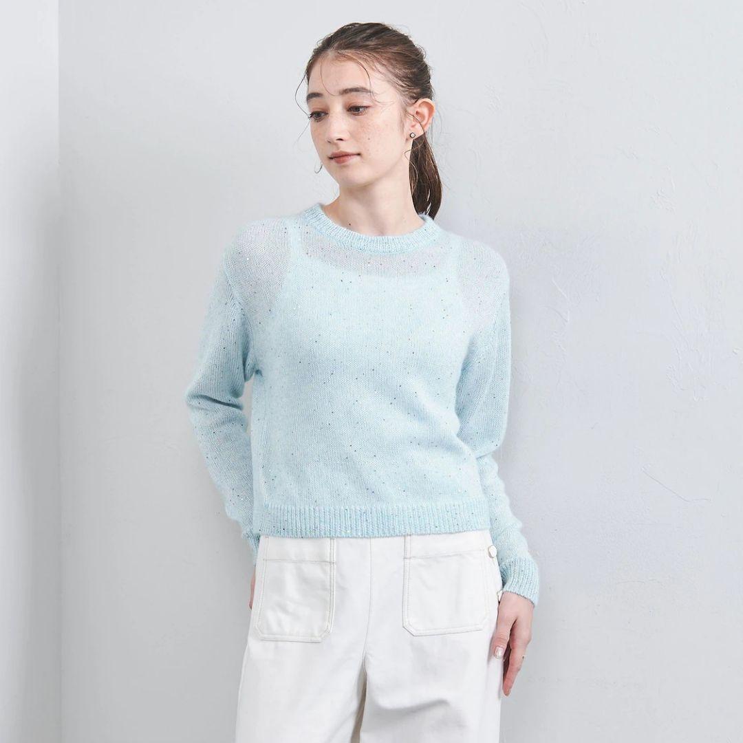 ユナイテッドアローズ カラースパンコールクルーネックニット ライトブルー