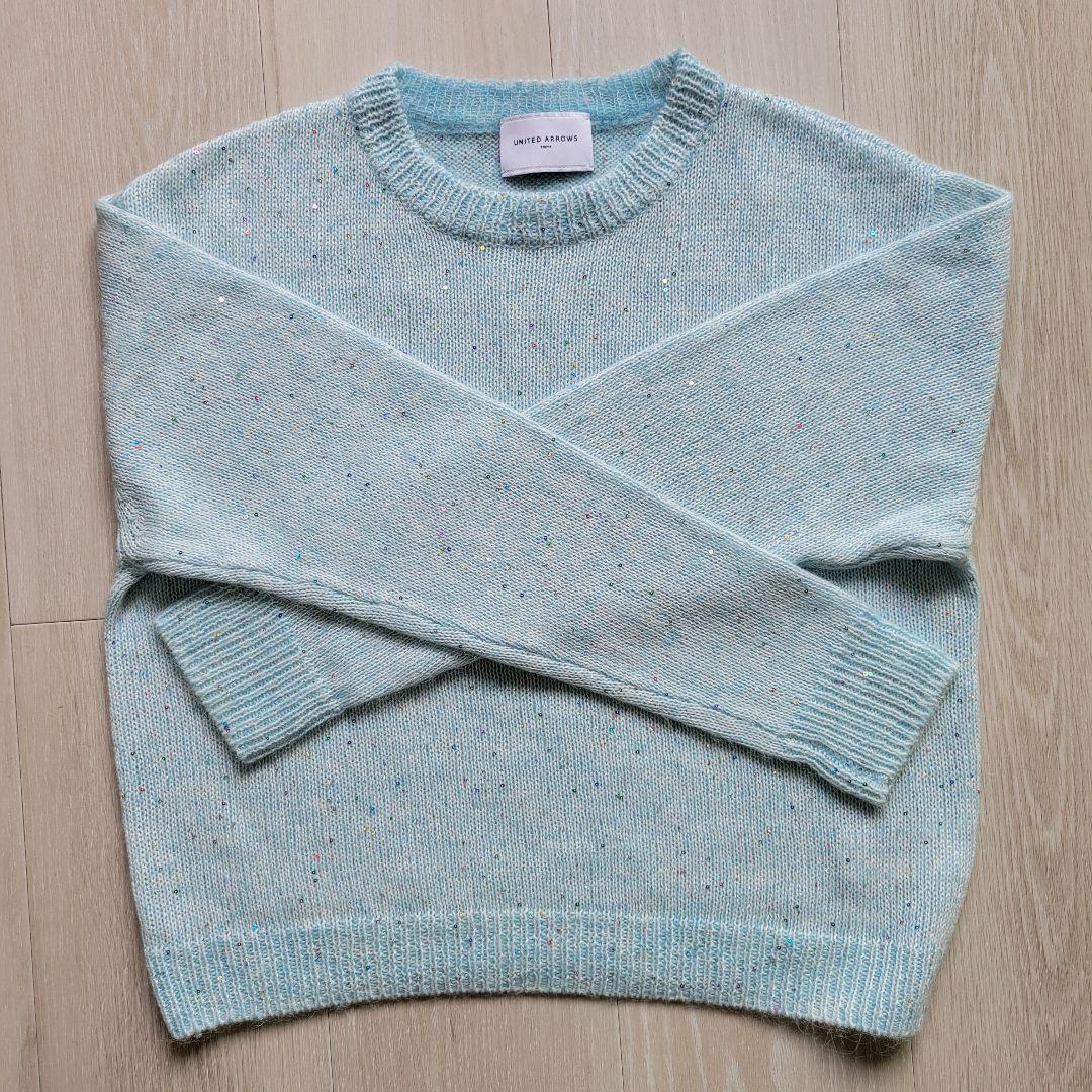 ユナイテッドアローズ カラースパンコールクルーネックニット ライトブルー