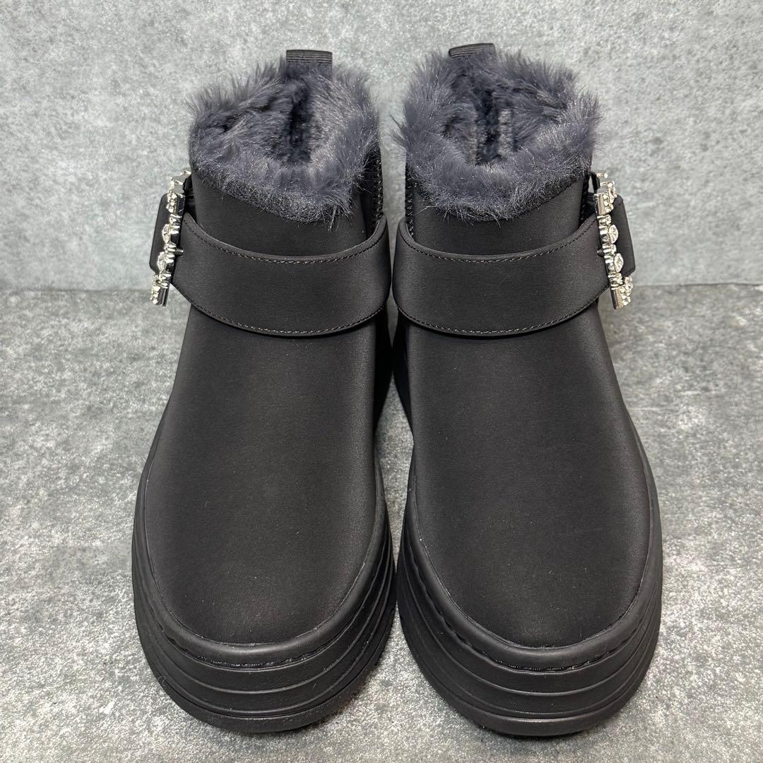 【新品】+DIANA ブラックムートン ビジュー バックル スエード24.5cm