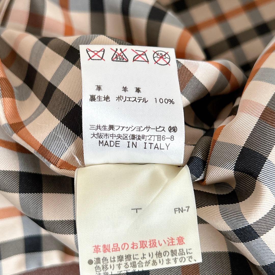 美品⁂ダックス⁂リアルレザーミドル丈コート　ラムレザー　ハウスチェック　茶色　M