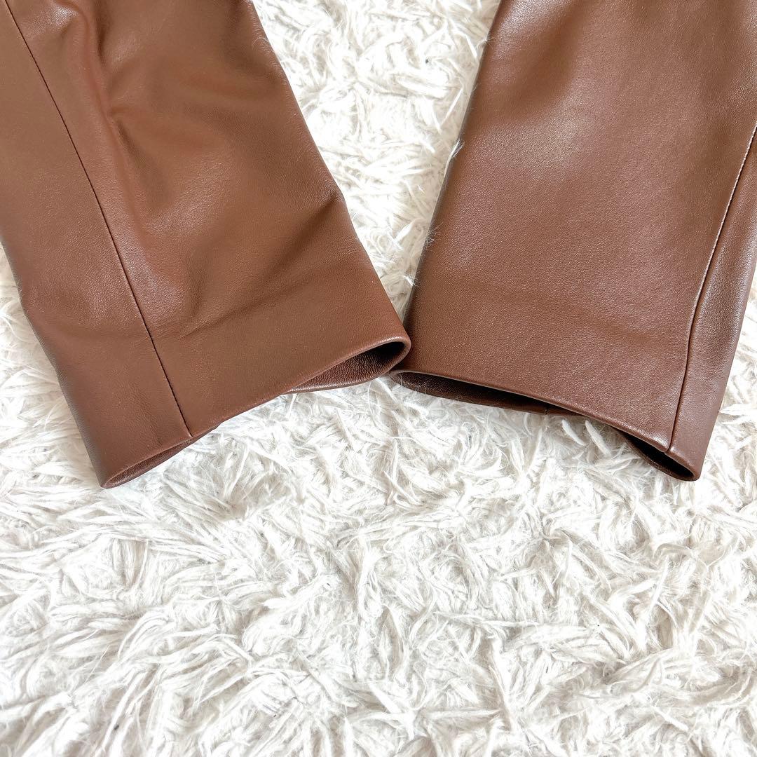 美品⁂ダックス⁂リアルレザーミドル丈コート　ラムレザー　ハウスチェック　茶色　M