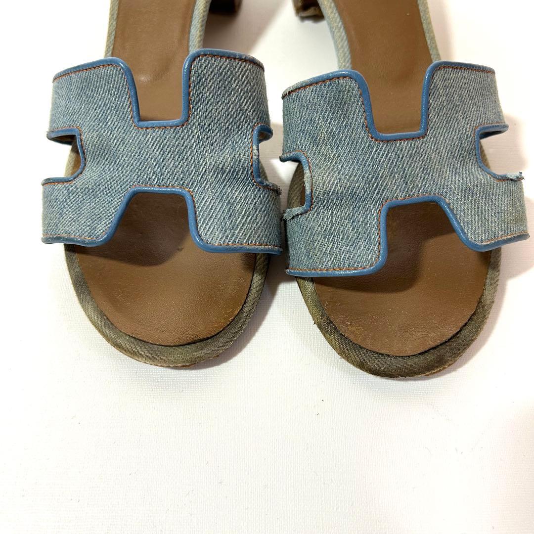 箱袋付き✨エルメス オアジス サンダル 23cm相当 デニム 青　36
