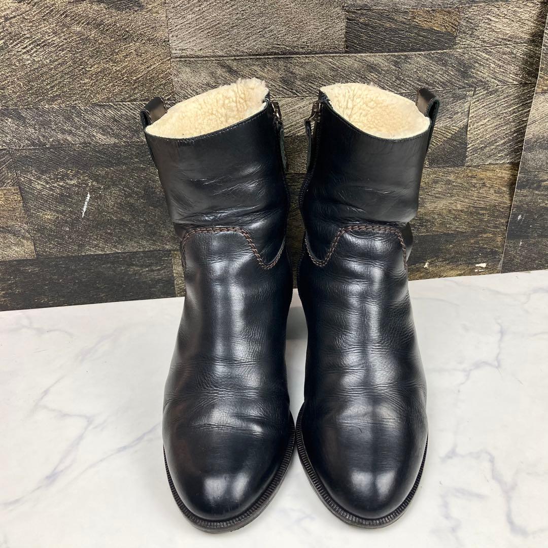 CHANEL ココマーク ムートンブーツ 黒 レザー