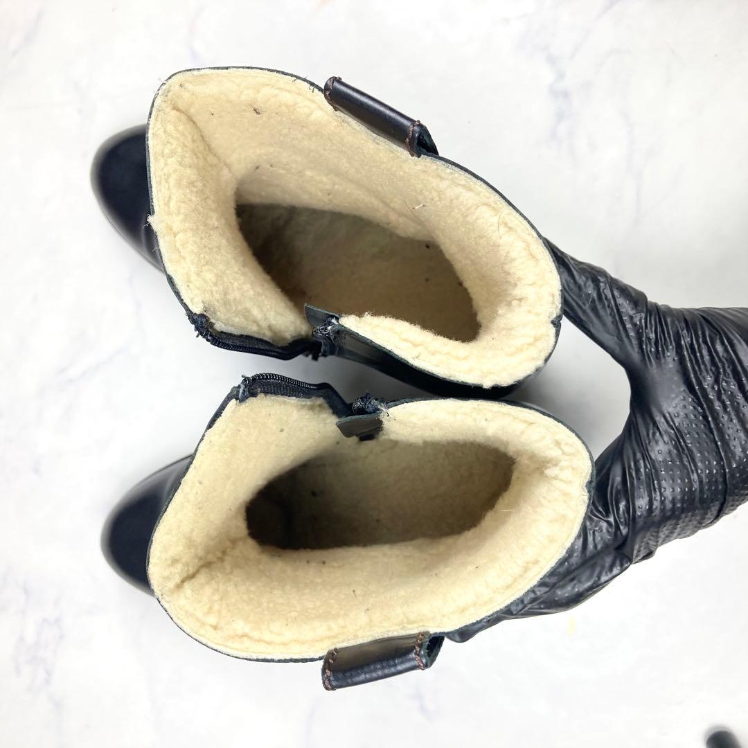 CHANEL ココマーク ムートンブーツ 黒 レザー